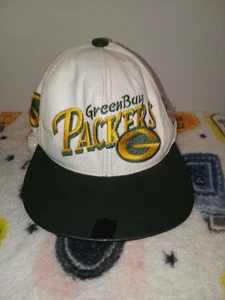 Vintage 90’s Green Bay Packers Team NFL Leather Snap Back Hat Modern Cap White *Read - Bild 1 von 9