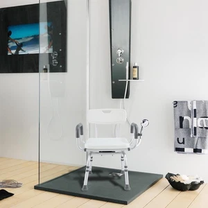 Silla de Ducha Giratoria, Asiento Portátil 360 Grados con Reposabrazos Respaldo - Imagen 1 de 5