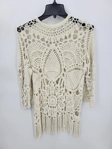 Michael Simon Pullover Damen Einheitsgröße elfenbein offen Strick Häkel Fransenbesatz künstlerisch - Bild 1 von 12