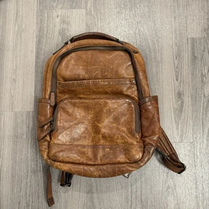 FRYE Logan Burnished Pull Up Leather Backpack Cognac Laptop Bag Distressed - Picture 1 of 17