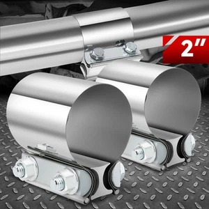 2Pcs 2" T304 Stainless Steel Butt Joint Band Muffler Exhaust Pipe Clamp Sleeves - Picture 1 of 6