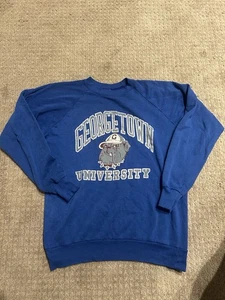 Vintage Georgetown Hoyas Crewneck Sweatshirt Size XL 90s 80s Blue Basketball - Picture 1 of 4