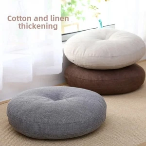 Round Futon Tatami Washable Linen Cover Padded Floor Cushion Seat Mat - Picture 1 of 8