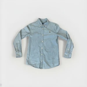 Ralph Lauren Sz 10 Boys Button Up Shirt Blue Chambray Pony Cotton Preppy - Picture 1 of 6