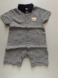 STEIFF EINTEIKER STRAMPLER GR.80 CM 12 MONATE WEIß BLAU MIT AUFDRUCK SOMMERLICH - Bild 1 von 8