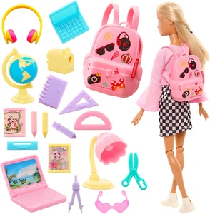 19 Pcs Girl Doll School Accessories Mini Doll Backpack Mini Desk Lamp Laptop Min - Picture 1 of 12