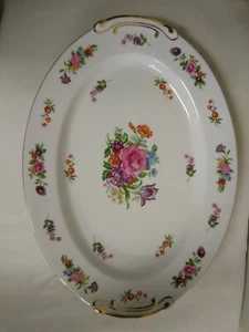 Aladdin Dresdenia Floral Pattern Gold Trim Serving Platter 14" x 10 1/8" - Picture 1 of 8