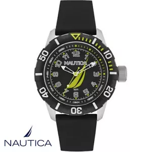 Nautica NAI08513G NSR 100 silver black Silicone Men's Watch NEW - Picture 1 of 1