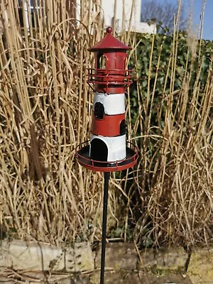 Leuchtturm Gartenstecker  Metall  rot weiß D12,5xH136cm maritime Strandgut Meer - Bild 1 von 4