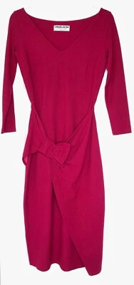 CHIARA BONI La Petite Robe Berry Red Textured Stretch Knit Bow Wrap Dress 42 = 6 - Image 1 of 4