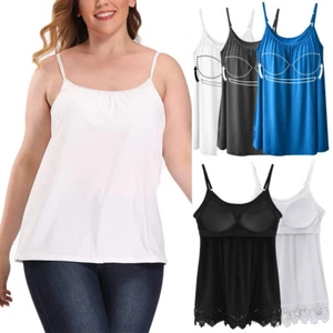 Plus Size Camisole with Built in Bra Womens Flowy Swing Pleated Cami Summer Tops - Picture 1 of 24