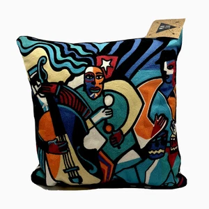 The New Musicians Jazz Pillow 16x16 Decorative Picasso style Needlepoint - Picture 1 of 12