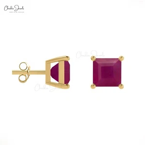 Elegant 3/4 CT Ruby Gemstone Square Stud Earrings in 14K Solid Gold Gift for Her - Picture 1 of 22