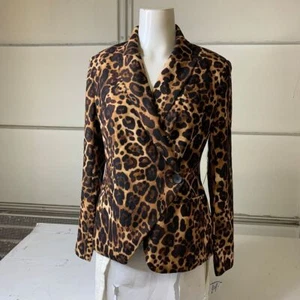 EXPRESS Peak Lapel Wrap Front Blazer Women's Size 2 Leopard Print - Picture 1 of 6