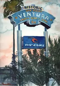 Rip Curl Ventura – Surf Sign Watercolor Art Print by Sandra Watercolors™ - Picture 1 of 2