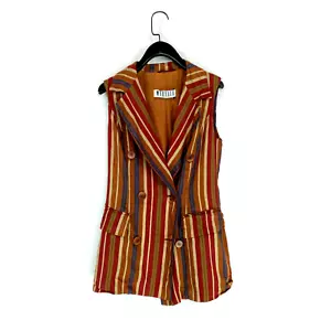 Marella Max Mara Sleeveless Blazer Wrap Skirt Suit Set Striped Brown Size 8 10 - Picture 1 of 18