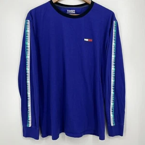 Tommy Jeans Long Skeeve T-Shirt Men's L Purple Flag Logo Crew Neck Solid - Picture 1 of 11