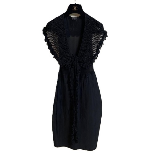Abito CHANEL vintage raro nero punto chiave maglia design donna usatoa tagl