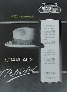 PUBLICITE B. FLECHET FRERES CHAPEAUX FEUTRE SOUPLE DE 1928 FRENCH AD PUB - Picture 1 of 1