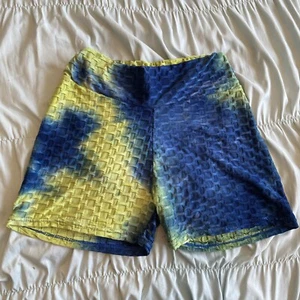 Biker Shorts Damen klein grün blau dehnbar Frühling Sommer Festival Rave bequem - Bild 1 von 5