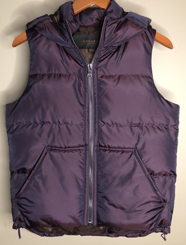 Cappotto COACH donna viola con cappuccio e cappuccio 2 tasche piumino d'anatra taglia XS