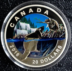 Moneda Canadá 2016 $20 color plata fina 1 oz - Geometría en arte: The Beaver - Imagen 1 de 7