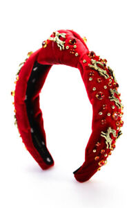 Lele Sadoughi Womens Velvet Crystal New Year Rabbit Knotted Headband Red