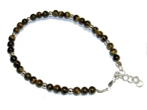 PULSERA de OJO de TIGRE natural y PLATA de LEY 925. Nueva y Estuche. 17 a 19 cm - Imagen 1 de 4