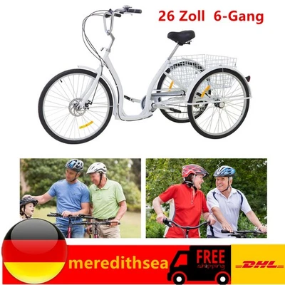 26 Zoll Dreirad 6-Gang Rad Senioren 3-Fahrrad Für Erwachsene Mit Einkaufskorb - Bild 1 von 4