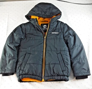 TIMBERLAND Black/Orange Insulated Puffer Hooded Winter Jacket child's xl Size 7 - Picture 1 of 6