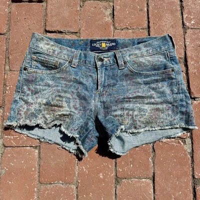 USADOS EN EXCELENTE ESTADO LUCKY BRAND MUJER ABBEY ESTAMPADO FLORAL CORTE JEAN SHORTS 25 BOHO ART Foto 1 de 4