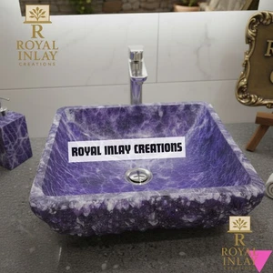 Raw Amethyst Vessel Sink, Hand Carved Gemstone Bathroom Sink 12" - Picture 1 of 12