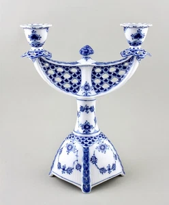 ROYAL COPENHAGEN PORCELAIN BLUE FLUTED FULL LACE 2 BRANCH CANDELABRA 1169 MINT! - Picture 1 of 19