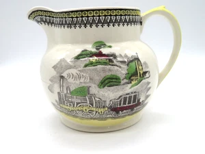 Jarra de agua ferroviaria de porcelana de colección hecha en Inglaterra Transferware trenes de 1860 - Imagen 1 de 11