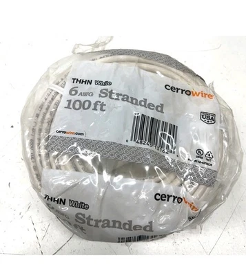 Cerrowire 100 ft. 6 Gauge White Stranded Copper THHN Wire