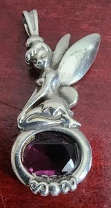 VINTAGE DISNEY TINKERBELL 925 STERLING SILVER RED GEM PENDANT - Picture 1 of 7