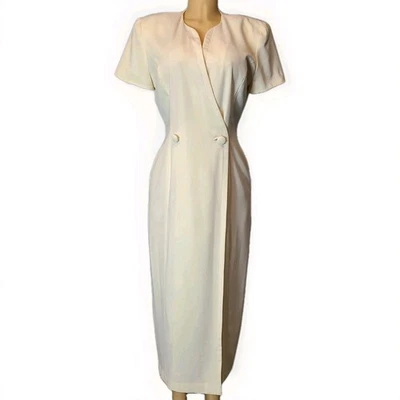 Maxi vestido envolvente minimalista crema vintage talla 8 dinero antiguo parisino preppy años 90 Foto 1 de 4