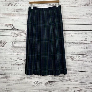 Talbots Skirt Womens Size 14 Black Watch Plaid Pleated Wool Blend Midi Vintage - Picture 1 of 14