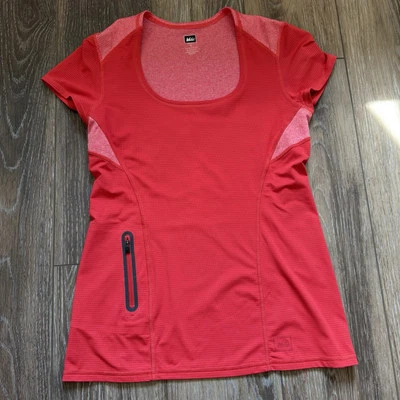 Blusa de caminhada feminina REI / tamanho pequeno/coral/laranja com bolso com zíper - Imagem 1 de 4