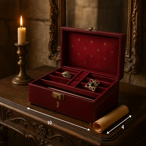 Vintage Burgundy Musical Jewelry Box with Gold Harp Emblem – Musical, Velvet - Picture 1 of 12