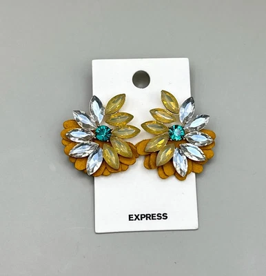 ¡NUEVO! Pendientes Express Estrás Amarillo Bling Gamuza Raro Foto 1 de 4
