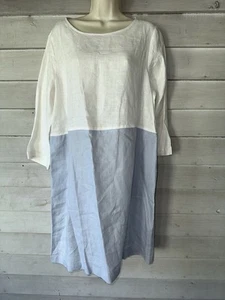 Brandneu mit Etikett White Label The White Company Leinen Colorblock Kleid weiß blau Größe 10 - Bild 1 von 8