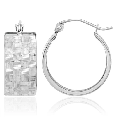 14K Solid White Gold Round Medium Hoop Earrings - Image 1 of 4