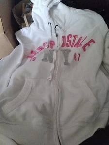 Aeropostale Aero Women's White Full-Zip Hoodie Sweatshirt Pink Logo Large L - Picture 1 of 8
