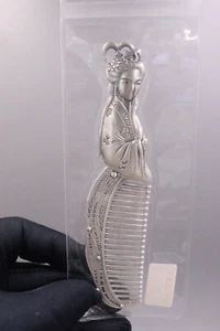 999 Fine Silver Pure Silver Long Hair Comb Beauty Girl Brush Hair Guasha 5.31inL - Picture 1 of 5