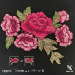 1pc Appliqué Flower leaves Embroidered Patch Sew On craft camellia rose #2455 - Picture 1 of 5