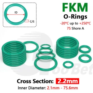Metric FPM FKM Rubber O-Rings 2.2mm Cross Section 2.1-75.6mm ID 75 Shore A Green - Picture 1 of 52
