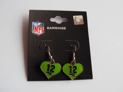 SEATTLE SEAHAWKS Football GREEN 12th MAN Color Heart Charm NFL Dangle Earrings Cover