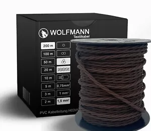 3-adrig Textilkabel für Lampe Lampenkabel gedreht gedrillt Braun 3 x 1,5 mm2 - Bild 1 von 1