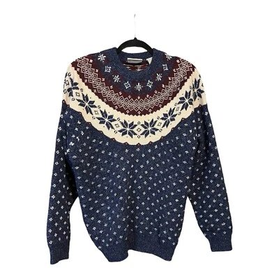 VTG Northern Reflections Fair Isle Snowflake Sweater Blue Wool Blend Womens M - Image 1 of 4
